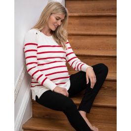 Red & White Striped Cotton Maternity & Nursing Sweater | Seraphine 