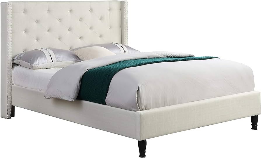 Home Life Premiere Classics Cloth Light Beige Cream Linen 51" Tall Headboard Platform Bed with Sl... | Amazon (US)