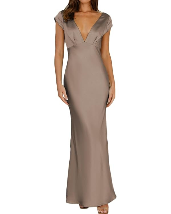 Halfisland Womens Summer Satin V Neck Cap Sleeve Backless Maxi Dress Elegant Twist Cut Out Midi D... | Amazon (US)