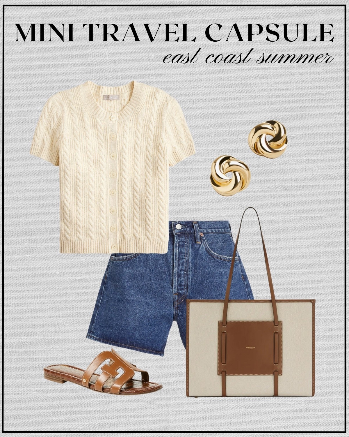 Mini travel capsule: east coast summer outfit inspo

Summer style / casual style / cream short sleeve top / denim shorts / sandals / Demellier tote 

#LTKStyleTip #LTKTravel
