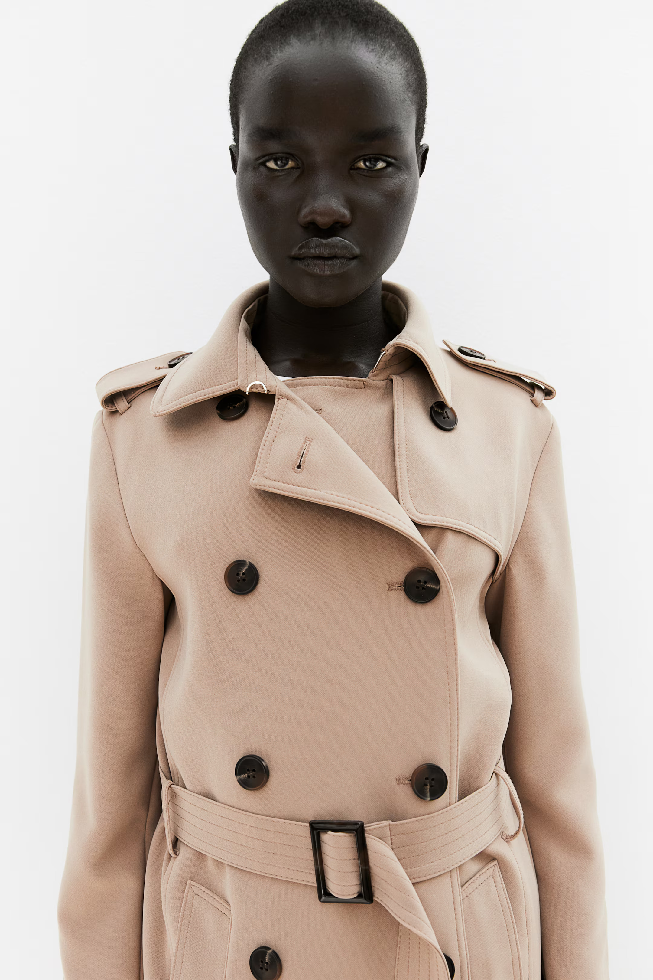 Double-breasted Trenchcoat - Long sleeve - Knee-length - Beige - Ladies | H&M US | H&M (US + CA)