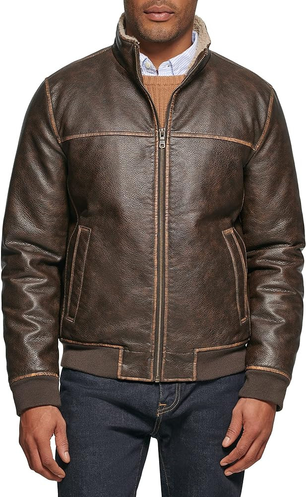 Tommy Hilfiger Men's Faux Leather Bomber Jacket | Amazon (US)