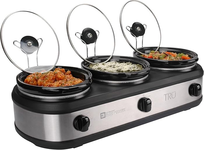 TRU Triple Buffet Server - Three 2.5 Quart Removable Crock Inserts - Slow Cooker & Food Warmer wi... | Amazon (US)