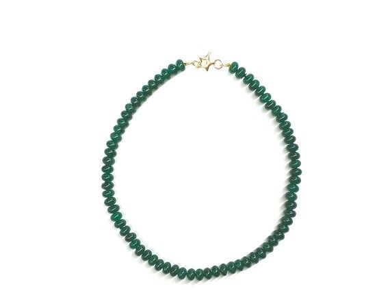 Green jade beaded 17” necklace, hand knotted, 14k yellow gold clasp.. | Etsy (US)