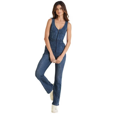VENUS Womens Lace Print Denim Jumpsuit  -  12, Medium Wash | Target