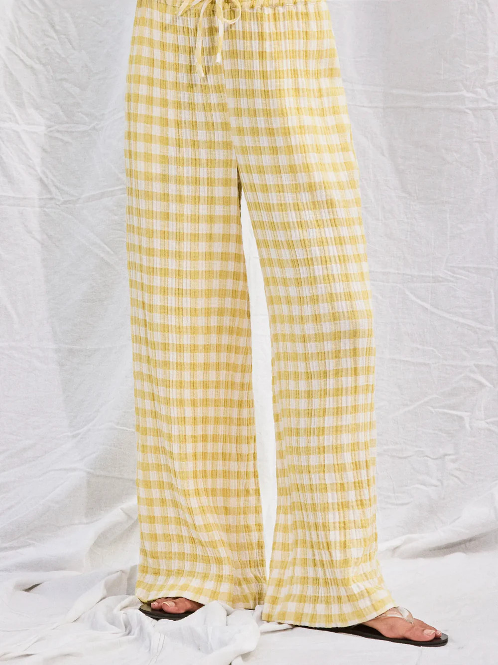 Lemon-Yellow Check Cheesecloth Trousers | Ro&Zo