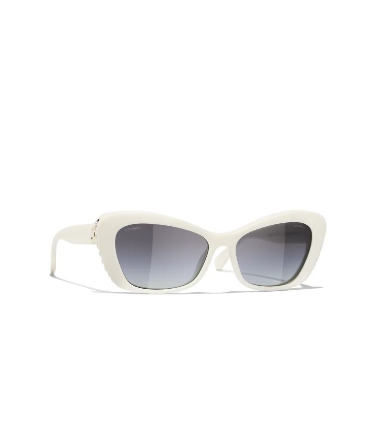 Cat Eye Sunglasses

            Acetate & Glass Pearls
	
		White. Lenses: Gray, Gradient | Chanel, Inc. (US)