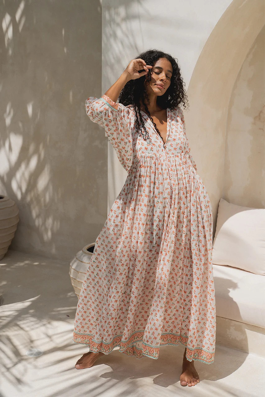 Kyra Maxi Dress ~ Coral | Daughters of India