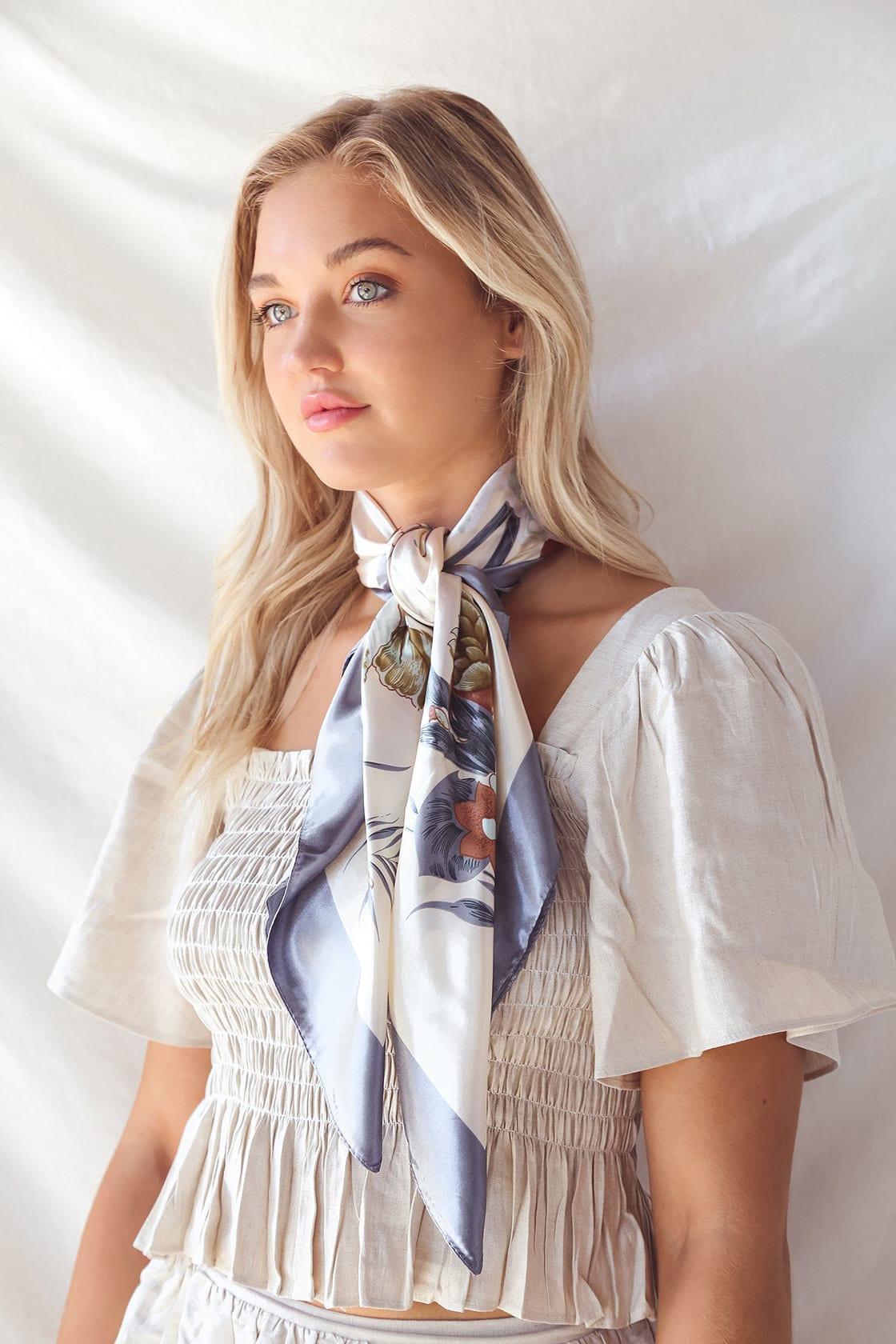 Elegant Gardens Cream Multi Floral Print Satin Scarf | Lulus (US)