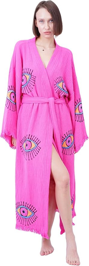 Handmade Evil Eye Boho Festival Kimono Boho Beachwear Beachwear Cover Up Ethnic Kimono Cardigan B... | Amazon (US)