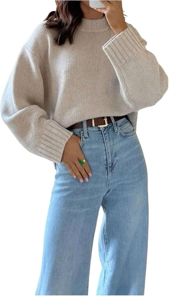GORGLITTER Women's Oversized Fall Sweaters Crew Neck Long Sleeve Slouchy Chunky Knit Sweater Pull... | Amazon (US)