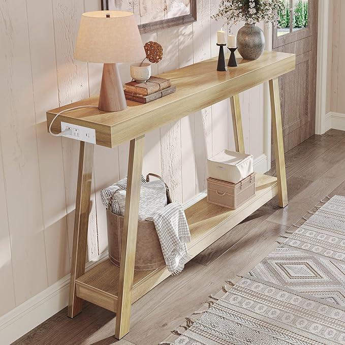 Huuger Console Table with Charging Station, USB-C Port, 2 Tiers Entryway Table, 53.9 Inch Sofa Ta... | Amazon (US)