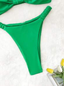 New Solid Color Soft Padded Thick Strap Ruched Sexy Bikini Set, Women Summer Beach Fashion Swimwe... | SHEIN