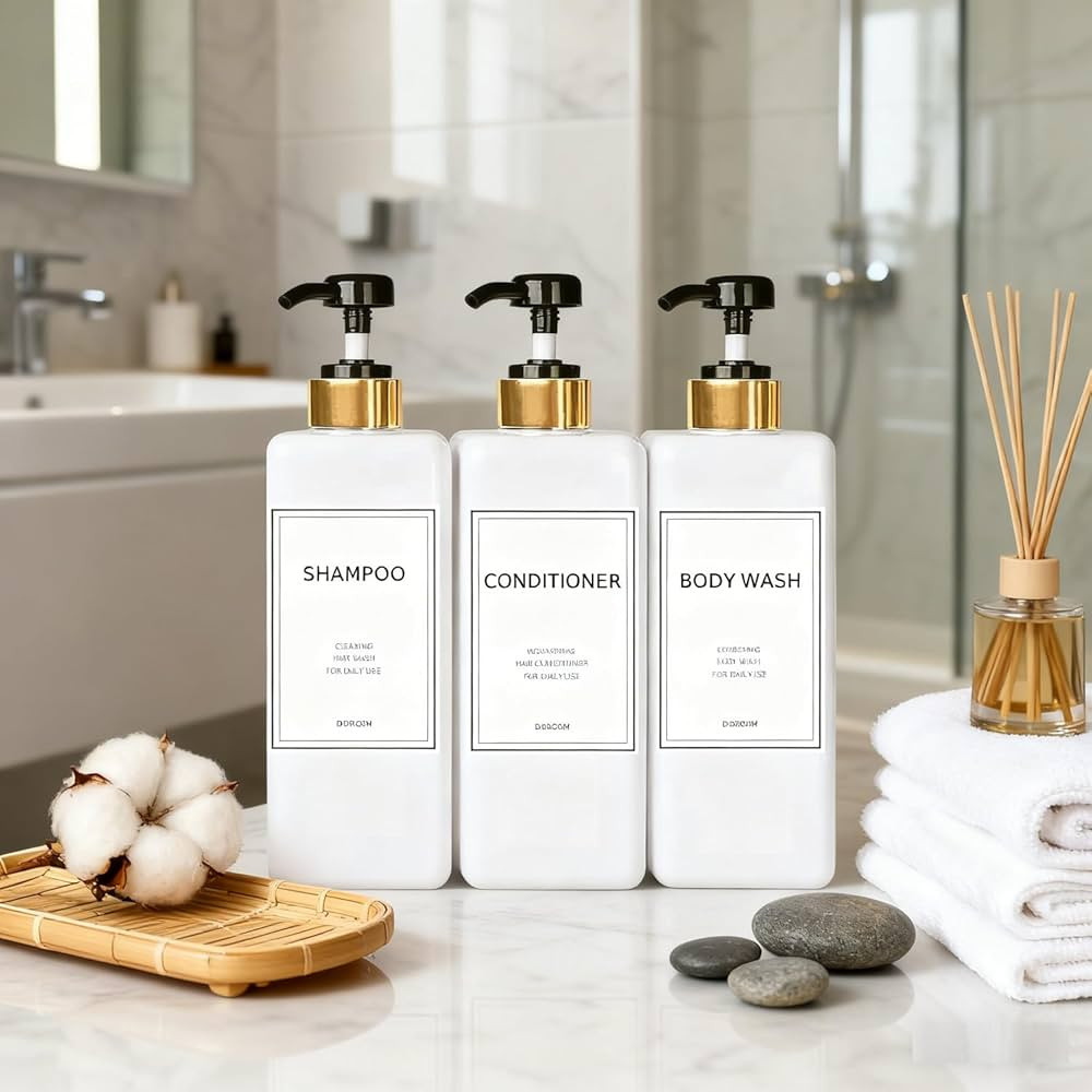 Modern Gold Shampoo and Conditioner Dispenser (21 oz, Pack of 3) Refillable Pump Bottle Set Empty... | Amazon (CA)