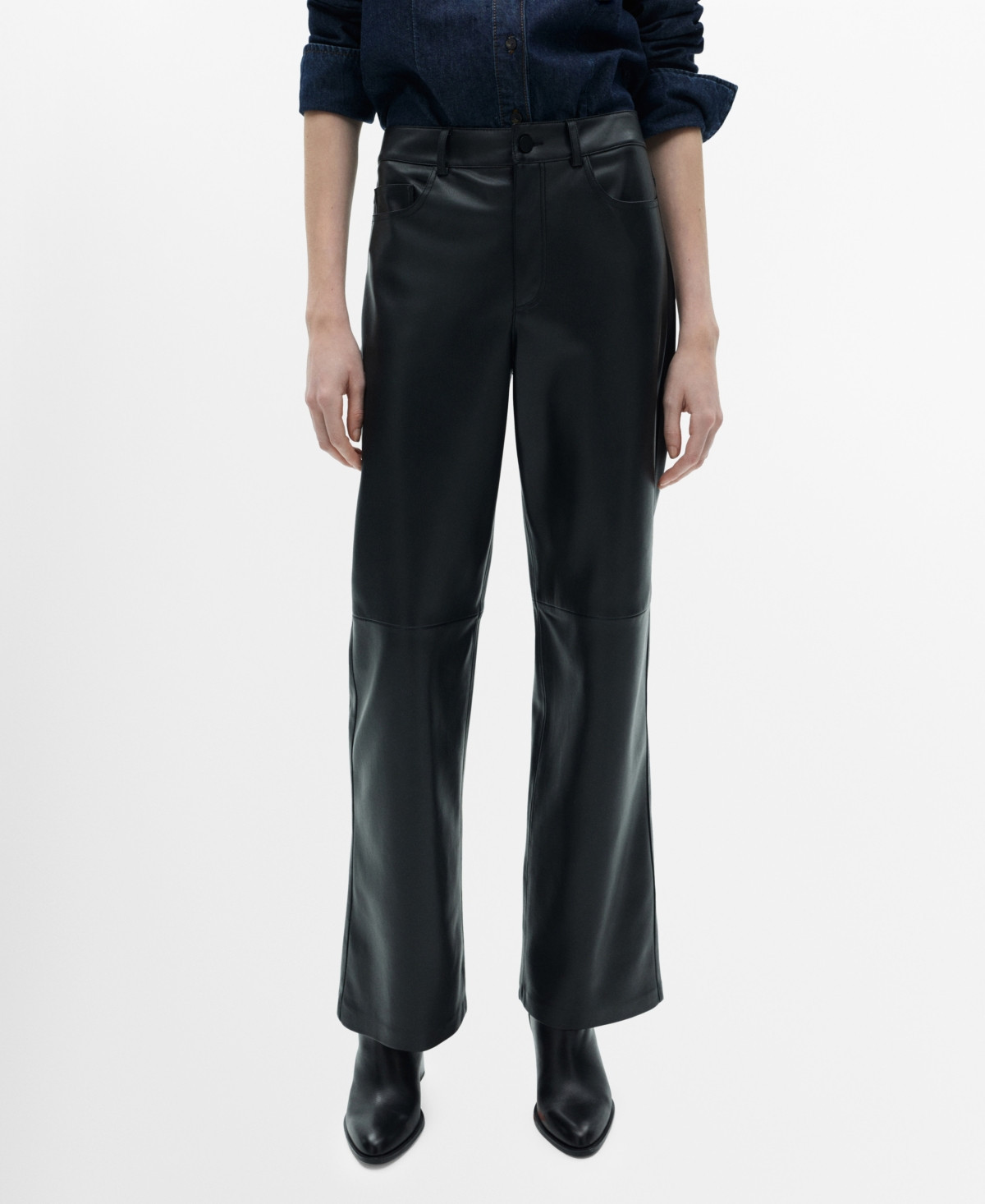 Mango Women's Leather-Effect Straight Pants - Black | Macy's
