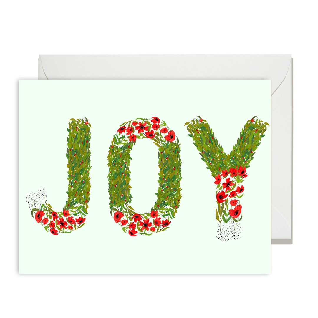 Holiday Greeting Cards Joy Floral Letters Single A-2 Card - Etsy | Etsy (US)