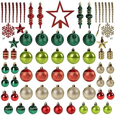 Christmas Tree Decoration, 78pcs Christmas Tree Decoration Set Box Red Green and Gold Christmas B... | Amazon (US)