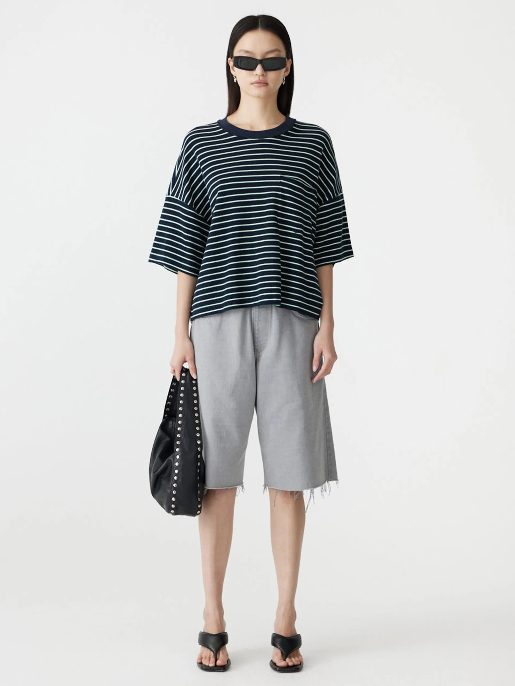 Stripe Boxy Pocket T-Shirt | Bassike