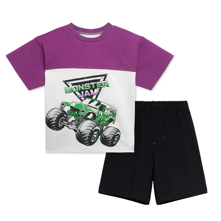 Monster Jam Grave Digger Ottoman Ribbed T-Shirt and French Terry Shorts Outfit Set Toddler to Lit... | Walmart (US)