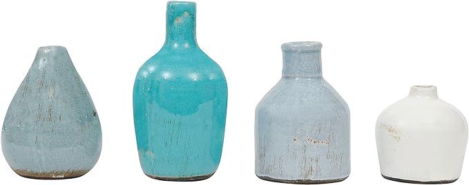 Creative Co-Op DA1092 Set of 4 Blue & Ivory Terracotta Vases,Blue and Ivory | Amazon (US)