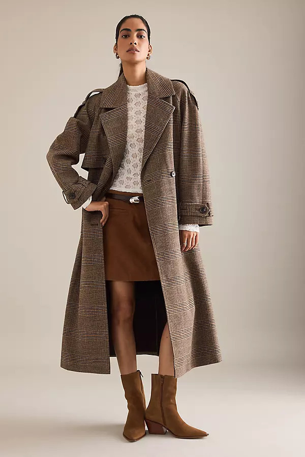 Heritage Wool Blend Plaid Trench Coat Jacket | Anthropologie (US)