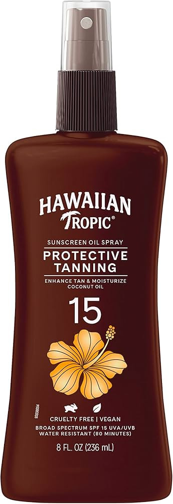 Hawaiian Tropic Protective Tanning Oil Spray Sunscreen SPF 15, 8oz | Tanning Sunscreen, Tanning O... | Amazon (US)