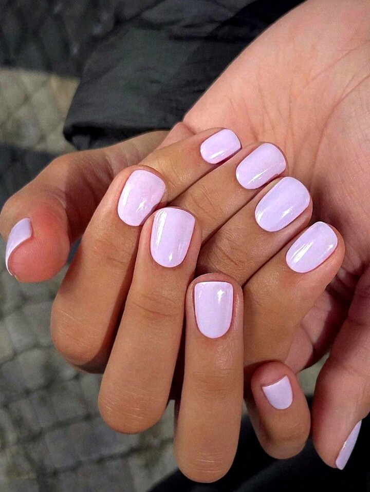 24 pcs short square press on nails clean cold ash purple water low saturation lavender solid colo... | SHEIN