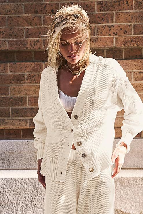 SAUKOLE Womens Two Piece Outfits Knit Sweater Sets Oversized Button Down Cardigan and Long Pants ... | Amazon (US)