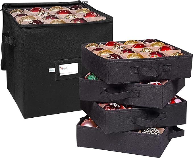 Primode Christmas Ornament Storage Box, 4 Individual Trays Xmas Storage Container, Fits 64 Orname... | Amazon (US)