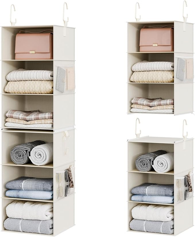 StorageWorks 6-Shelf Closet Organizers, Two 3-Shelf Separable Hanging Shelves for Closet, 12 1⁄... | Amazon (US)