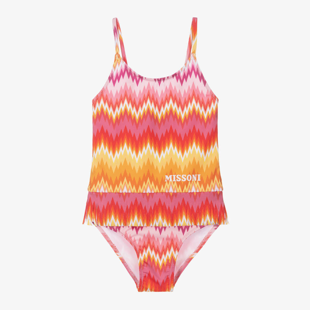 Girls Pink Zigzag Swimsuit | Childrensalon