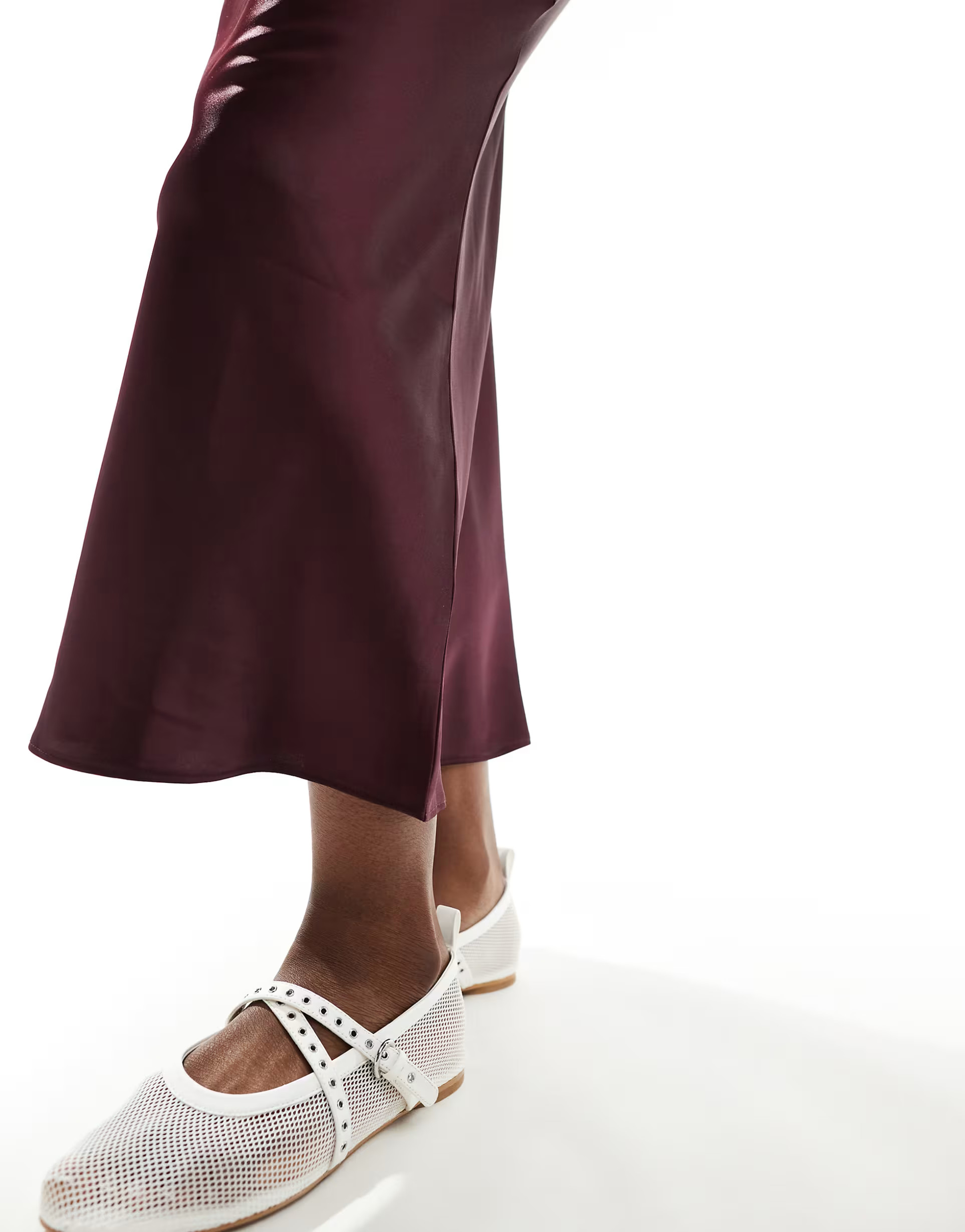 New Look satin bias midi skirt in burgundy | ASOS (Global)