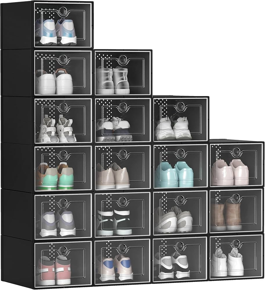 YITAHOME 18 Pack Shoe Storage Box Fit Up to US Size 13, Stackable Shoe Organizers, Plastic Shoe C... | Amazon (US)