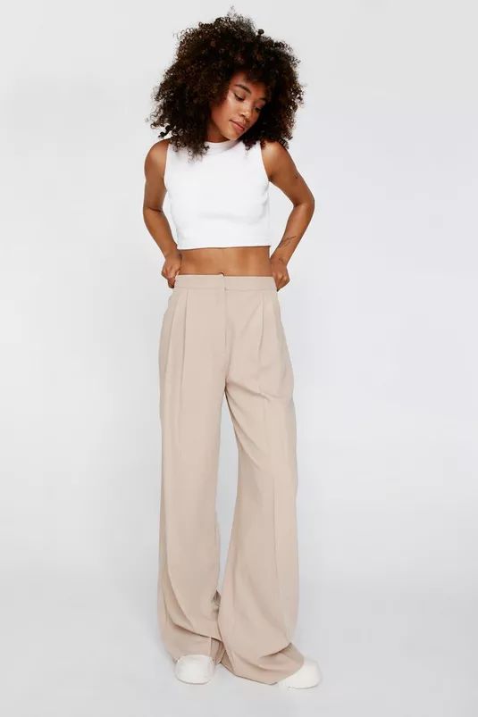 Pleated Front Wide Leg Tailored Trousers | NastyGal (UK, IE)