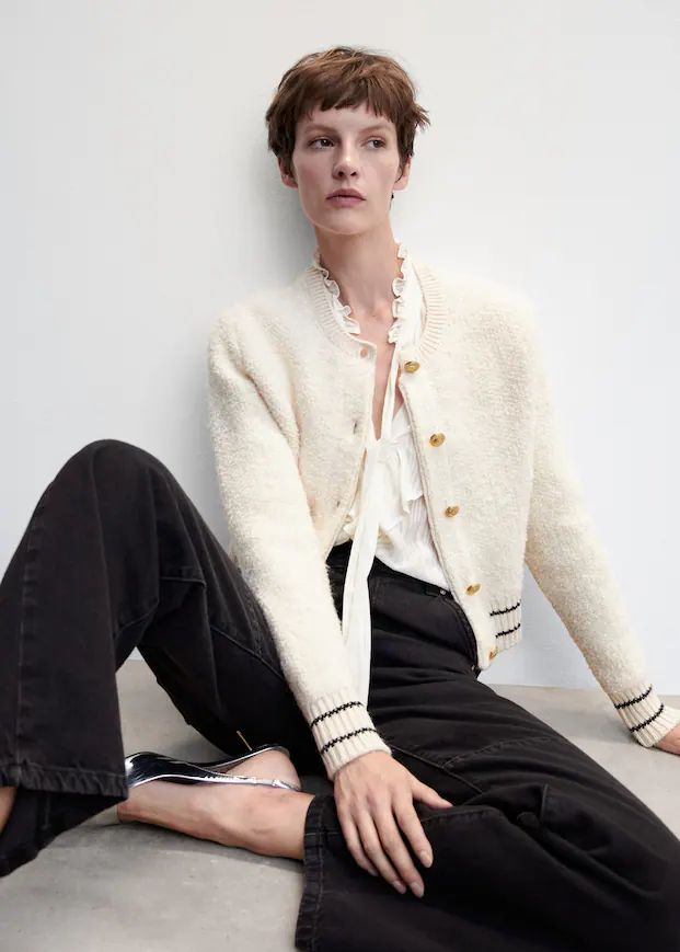 Knitted cardigan with jewel button | MANGO (US)