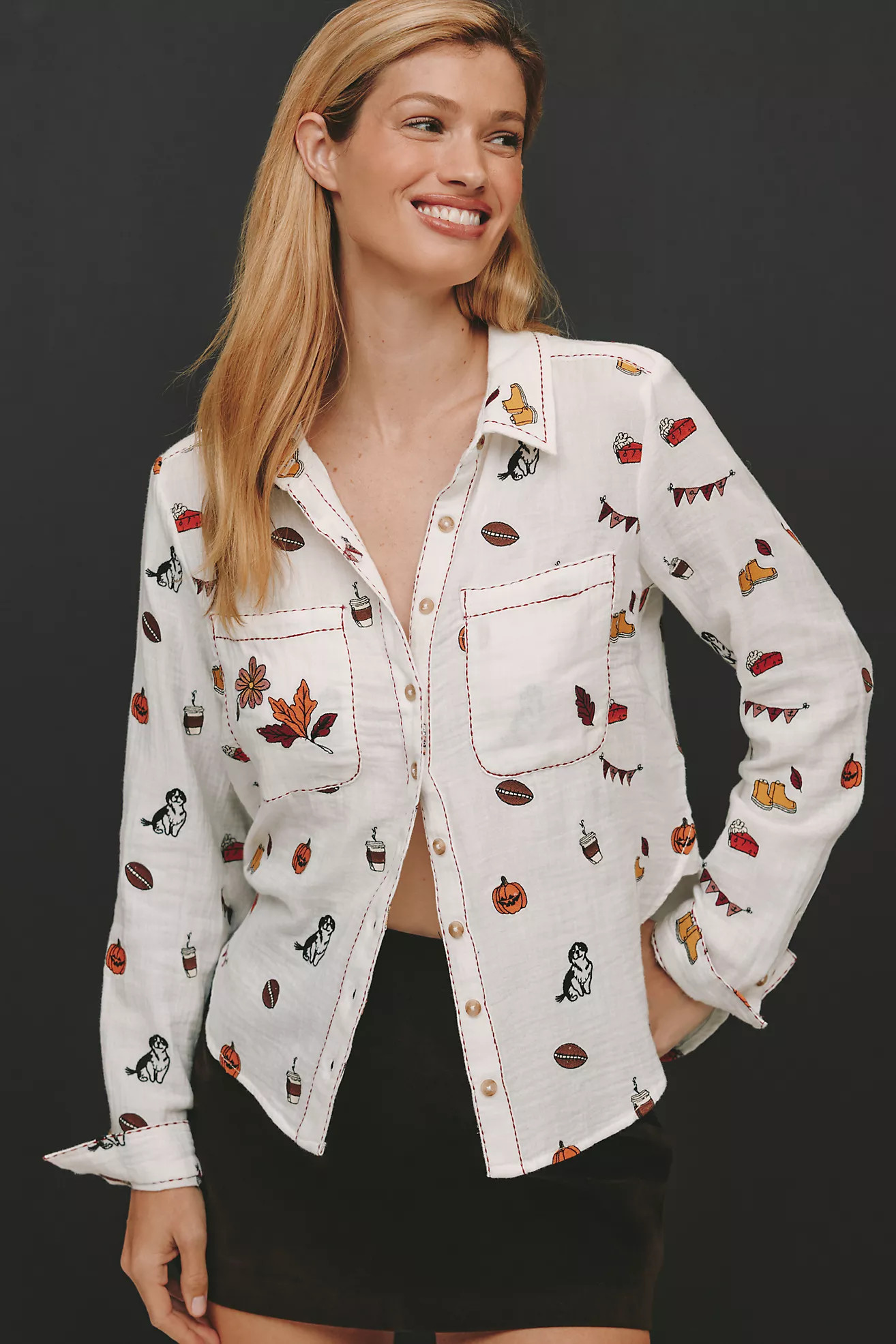 Pilcro Embroidered Icon Buttondown Shirt | Anthropologie (US)