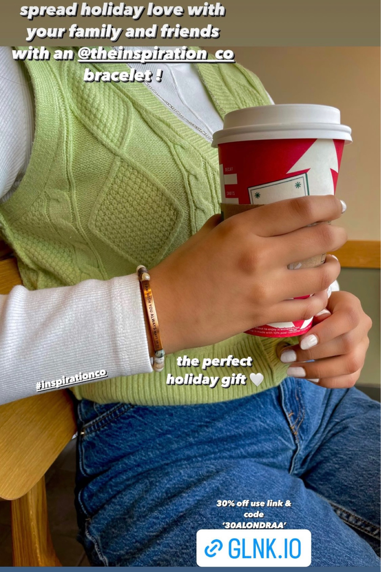Instagram: alon.lon_ 
InspireMe Bracelet 30% OFF with code ‘30ALONDRAA’ link in Instagram bio
Light green sleeveless button up front cable knit sweater vest women
White turtleneck layering plain
Blue jeans mom jeans primark winter 
Religious jewelry Christian catholic bracelet fine gold plated stainless steel beaded
Holiday gifts for her women’s gift Christmas gifts

#LTKGiftGuide #LTKHoliday #LTKsalealert