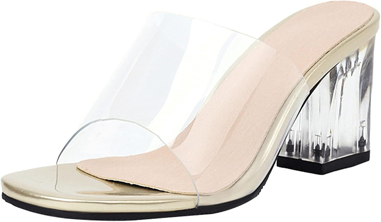 Clear Heels for Women Chunky Heel Sandals Mules Block High Heel Transparent Mules | Amazon (US)