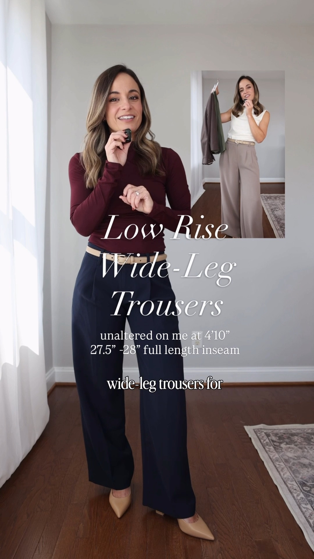 I found a pair of low rise wide leg trousers for petites! 

Pants: petite 00 / 9.5” rise / 28” inseam / they run large, I recommend a size down for the best fit
Top: petite xs - top runs small I recommend a size up, petite small would be a better fit for me

#LTKPetite #LTKWorkwear