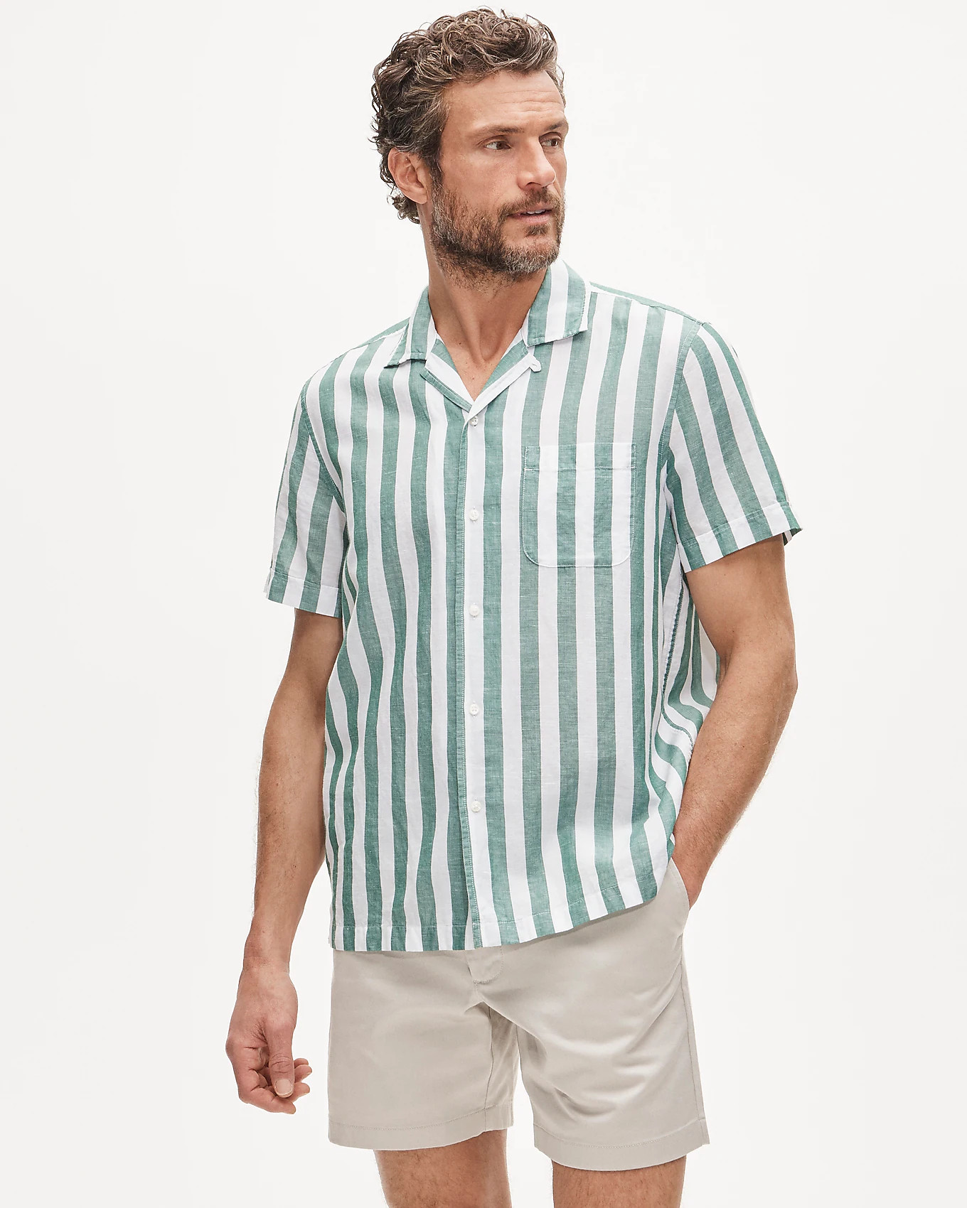 Short-sleeve camp-collar shirt in cotton-linen blend | J. Crew US