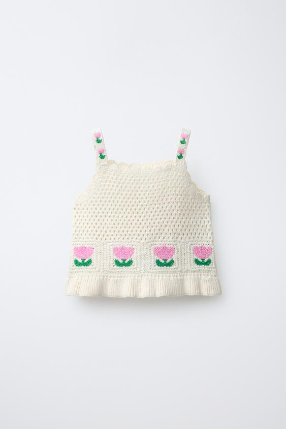 CROCHET KNIT FLORAL TOP | Zara US