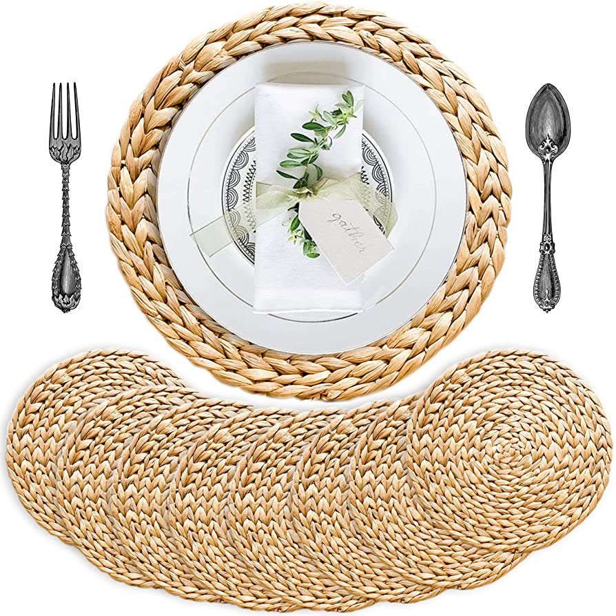 SOKFARM Boho Placemats Set of 8, Round Placemats for Dining Table, Water Hyacinth Wicker Placemat... | Amazon (US)