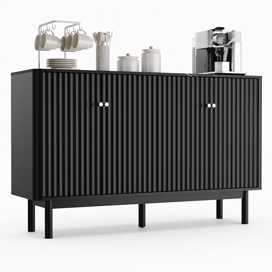 RECCI Fluted Buffet Cabinet with Storage, Accent Sideboard Modern Credenza with 4 Doors & Adjusta... | Amazon (US)