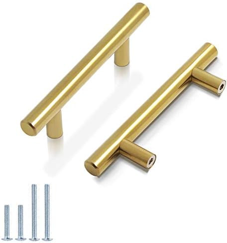 Probrico (5 Pack) 3" Hole Centers Gold Cabinet Pulls, Euro Bar Cabinet Hardware Kitchen Bathroom ... | Amazon (US)