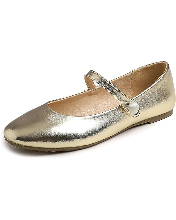FEVERSOLE Women's Mary Jane Fashion Round Toe Easy Buckle Slip On Flats | Amazon (US)