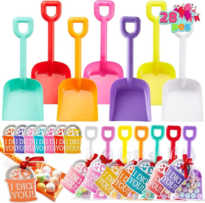 JOYIN 28 PCS Plastic Toy Shovels with I DIG YOU Cards, 28 Candy Bags with Ribbon for Valentine's ... | Amazon (US)