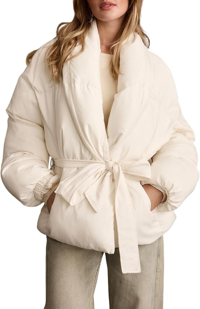 EsheSy Womens Winter Cropped Puffer Jacket Tied Quilted Jackets Button Down Coat Warm Outerwear w... | Amazon (US)