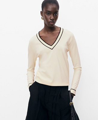 Women's Contrasting V-Neck Sweater | Macy's