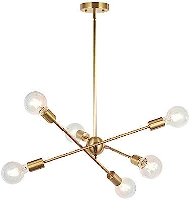 Amazon.com: BONLICHT Modern Sputnik Chandelier Lighting 6 Lights Brushed Brass Chandelier Mid Cen... | Amazon (US)