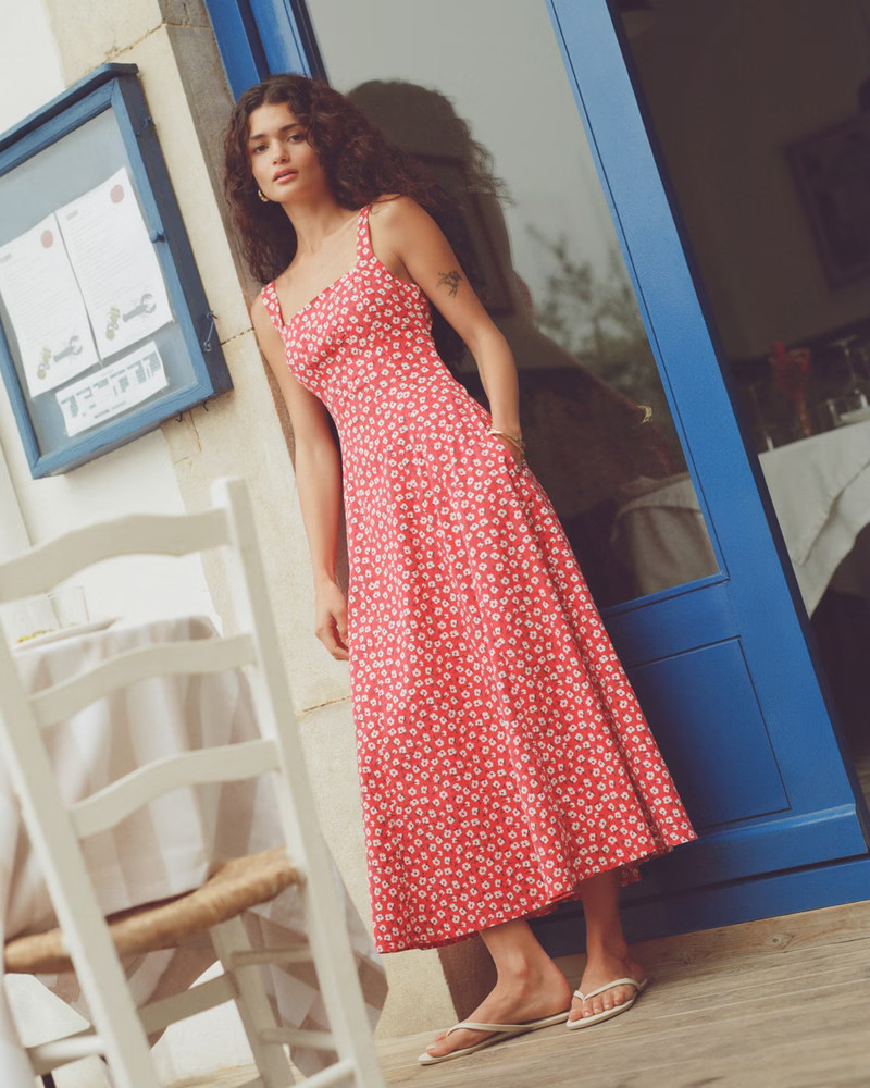 The A&F Mila Stretch Midi Dress | Abercrombie & Fitch (US)